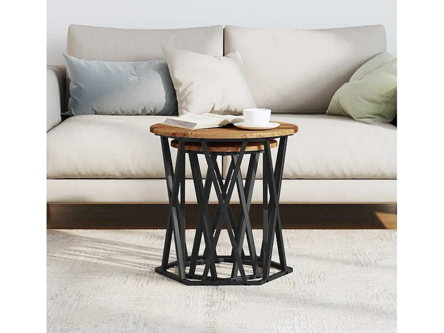 Conjunto de 2 Mesas de Centro | Mesa de apoio | Mesa de café Madeira antiga 50x50x50 cm