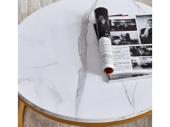 Conjunto de 2 mesas de centro encaixáveis - mármore branco e metal dourado, mesa lateral moderna, para sala de estar e quarto
