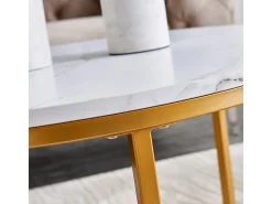 Conjunto de 2 mesas de centro encaixáveis - mármore branco e metal dourado, mesa lateral moderna, para sala de estar e quarto