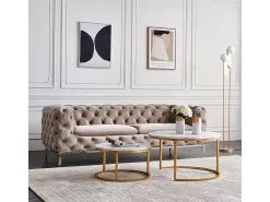 Conjunto de 2 mesas de centro encaixáveis - mármore branco e metal dourado, mesa lateral moderna, para sala de estar e quarto