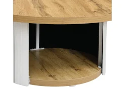Conjunto de 2 mesas de centro redondas com espaço de arrumação - Riscas verticais brancas - Cor madeira