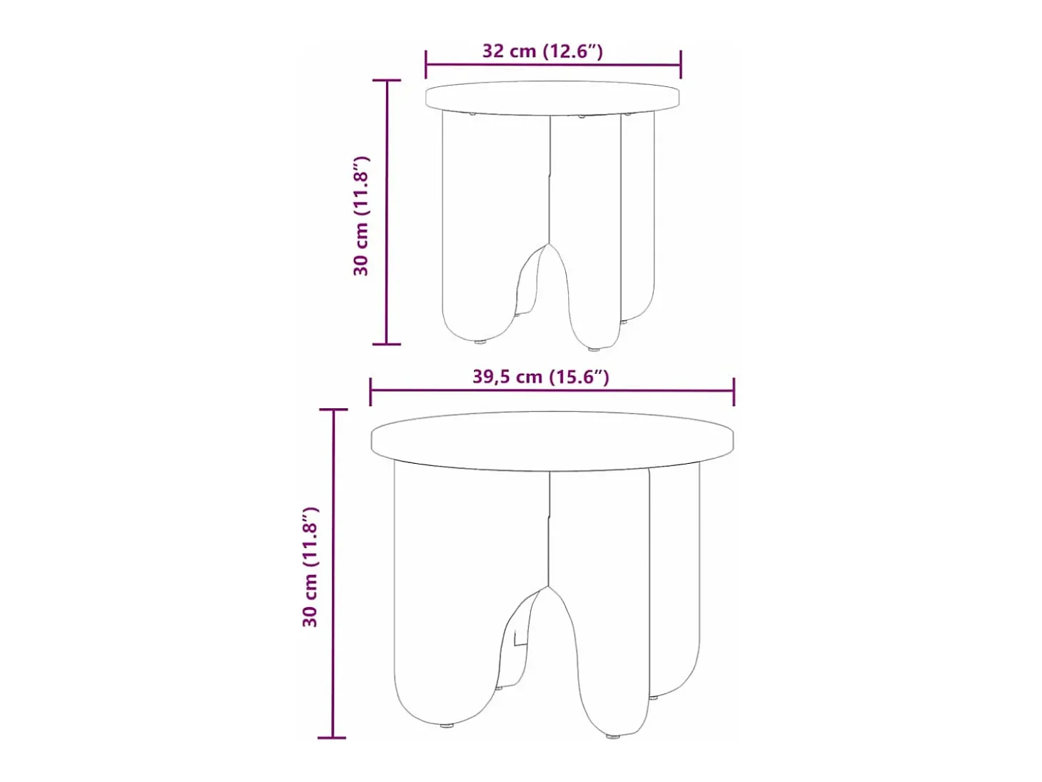 Conjunto de 2 Mesas de Centro | Mesa de apoio Natural 39.5x39.5x30 cm