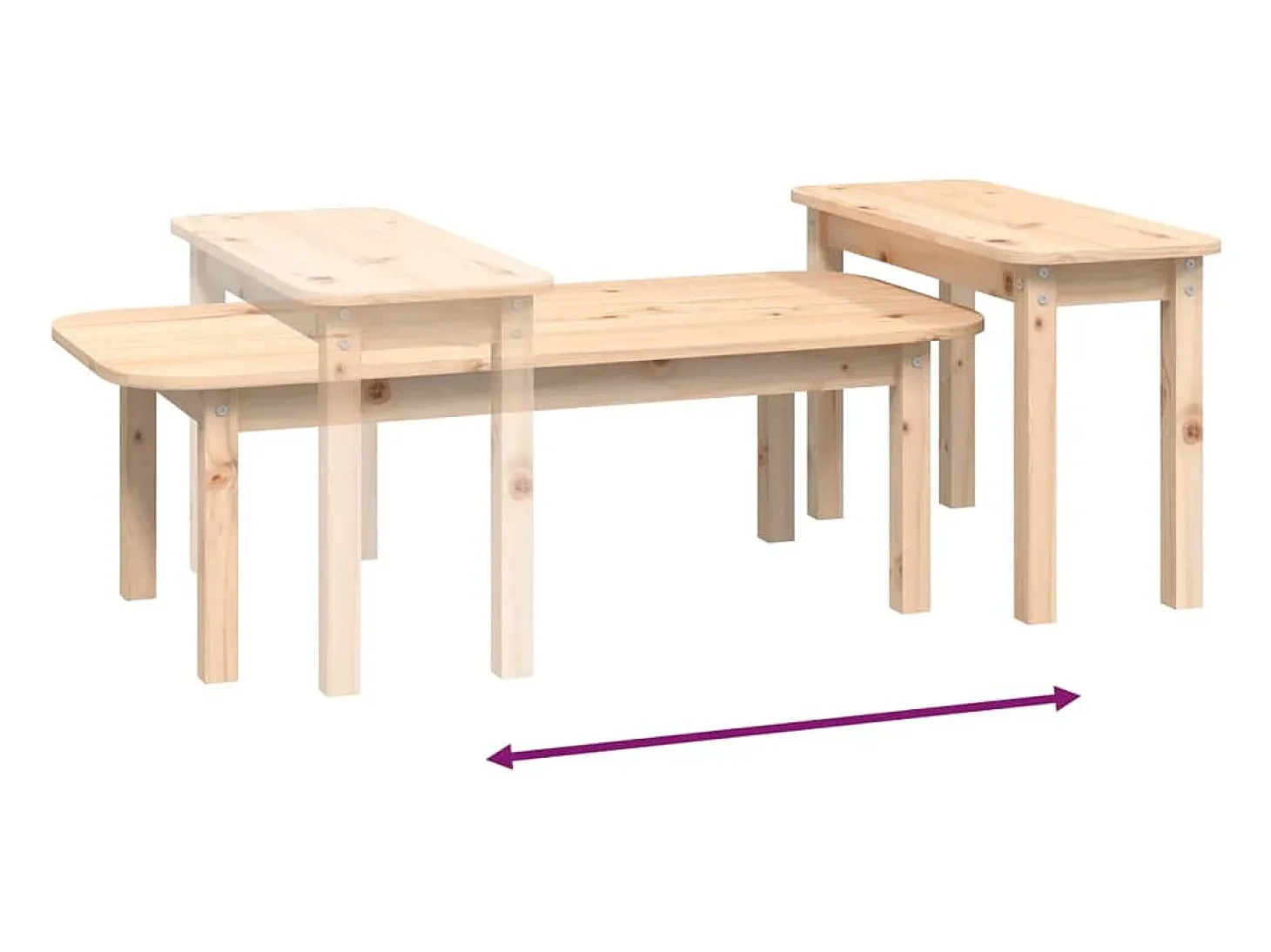 Conjunto de 2 Mesas de Centro | Mesa de apoio madeira de pinho maciça