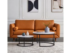 Conjunto de 2 mesas de centro encaixáveis - mármore branco e metal preto, mesa lateral moderna e redonda para sala de estar e quarto