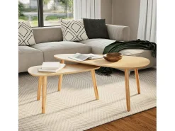 Conjunto de 2 Mesas de Centro | Mesa de apoio pinho maciço castanho