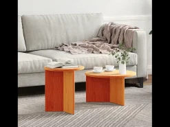 Conjunto de 2 Mesas de Centro | Mesa de apoio Castanho-mel 49x49x28 cm