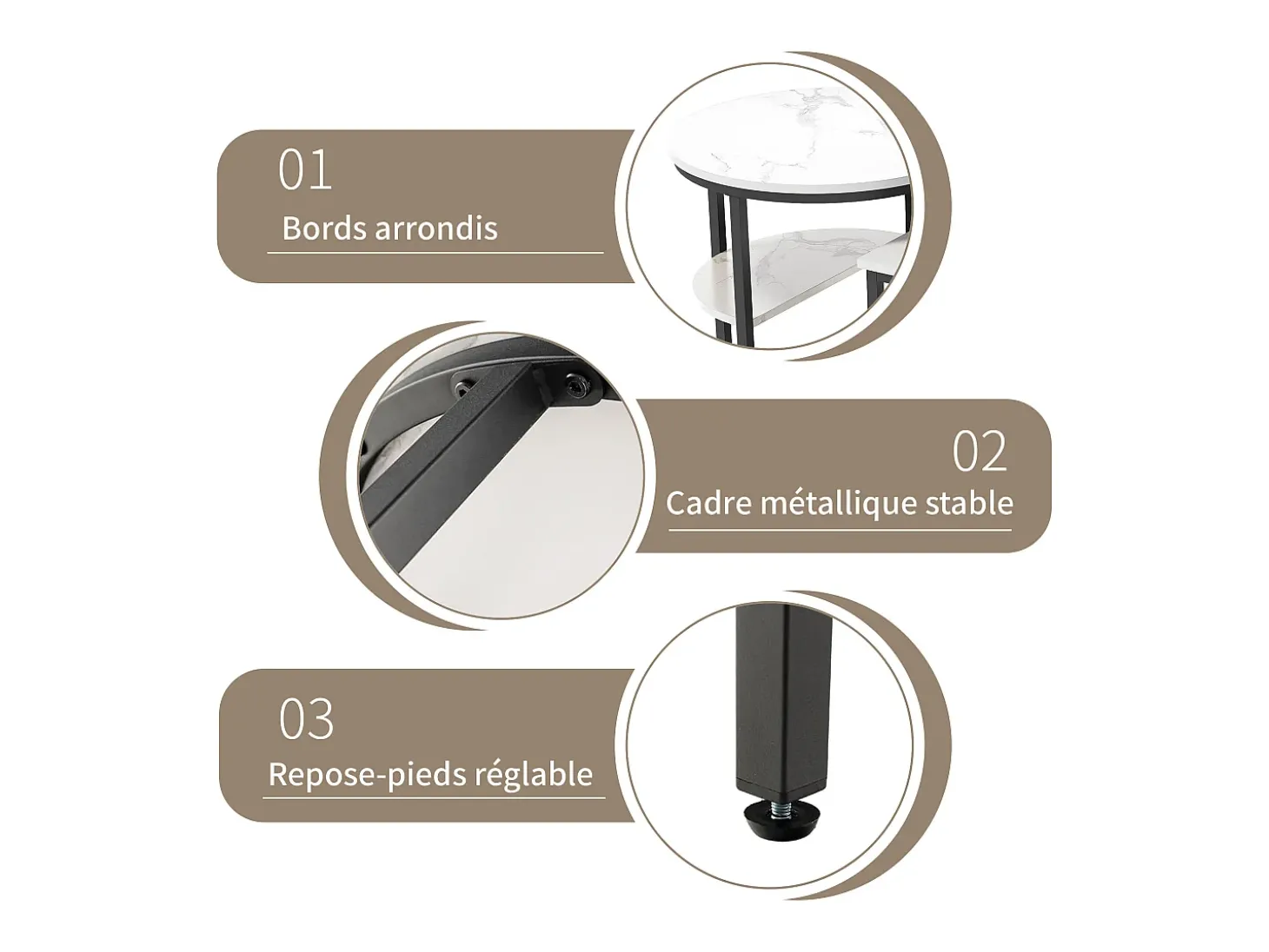 Conjunto de 2 mesas de centro encaixáveis, mesa encaixável com design de mármore, estrutura de metal preto