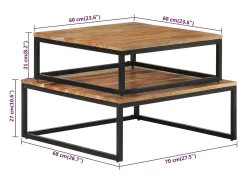 Conjunto de 2 Mesas de Centro | Mesa de apoio de encastrar madeira de acácia maciça