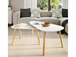 Conjunto de 2 Mesas de Centro | Mesa de apoio pinho maciço branco