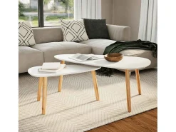 Conjunto de 2 Mesas de Centro | Mesa de apoio pinho maciço branco