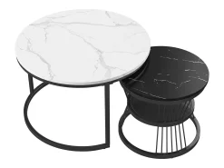 Conjunto de 2 mesas de centro redondas modernas - mármore e metal, elegantes para sala de estar, escritório, varanda