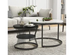 Conjunto de 2 mesas de centro redondas modernas - mármore e metal, elegantes para sala de estar, escritório, varanda