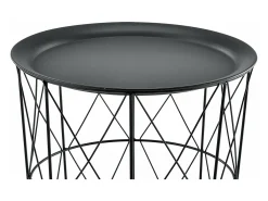 Conjunto de 3 mesas de encaixe mesa de centro/mesa de estar em metal com tampo removível 40x40x44 cm preta 03_0006057