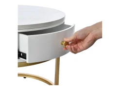 Conjunto de 2 mesas de encastrar com gaveta - folheado com padrão mármore - aspecto brilhante - Branco