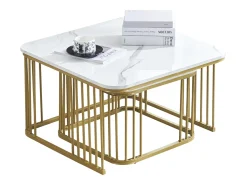 Conjunto de 2 mesas de encastrar - tampo em MDF com padrão mármore - pés dourados - Branco e Dourado
