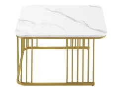 Conjunto de 2 mesas de encastrar - tampo em MDF com padrão mármore - pés dourados - Branco e Dourado