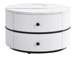 Conjunto de 2 mesas de encaixe com 2 gavetas, tampo com efeito mármore - Branco e preto