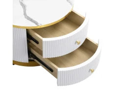 Conjunto de 2 mesas de encastrar - 2 gavetas - tampo em mármore - Branco e Dourado