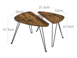 Conjunto de 2 mesas laterais mesas de encaixe mesas de centro para sala de estar sala de jantar quarto estilo industrial marrom rústico e preto 12_0002951