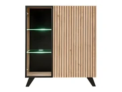 Conjunto de 4 móveis de sala de estar com lareira decorativa da coleção NIELSEN. Cores carvalho e preto.