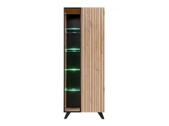 Conjunto de 4 móveis de sala de estar com lareira decorativa da coleção NIELSEN. Cores carvalho e preto.