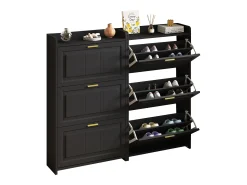 Conjunto de 2 móveis para sapatos 140x24x120 cm - 6 portas basculantes - 12 compartimentos - MDF e painéis de partículas - Preto