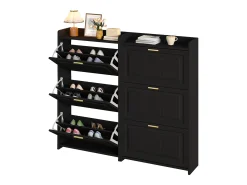 Conjunto de 2 móveis para sapatos 140x24x120 cm - 6 portas basculantes - 12 compartimentos - MDF e painéis de partículas - Preto