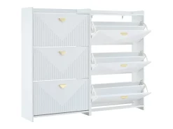 Conjunto de 2 móveis para sapatos 140x30x120 cm - 6 portas basculantes - 12 compartimentos de armazenamento - MDF - Branco