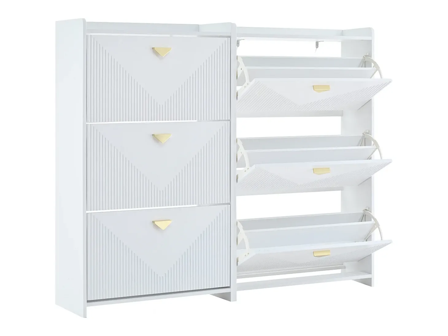 Conjunto de 2 móveis para sapatos 140x30x120 cm - 6 portas basculantes - 12 compartimentos de armazenamento - MDF - Branco
