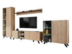 Conjunto de 4 móveis para sala de estar coleção NIELSEN. Cores carvalho e preto.