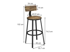 Conjunto de 2 peças de banco de bar carvalho rústico 34x55x102 caracas