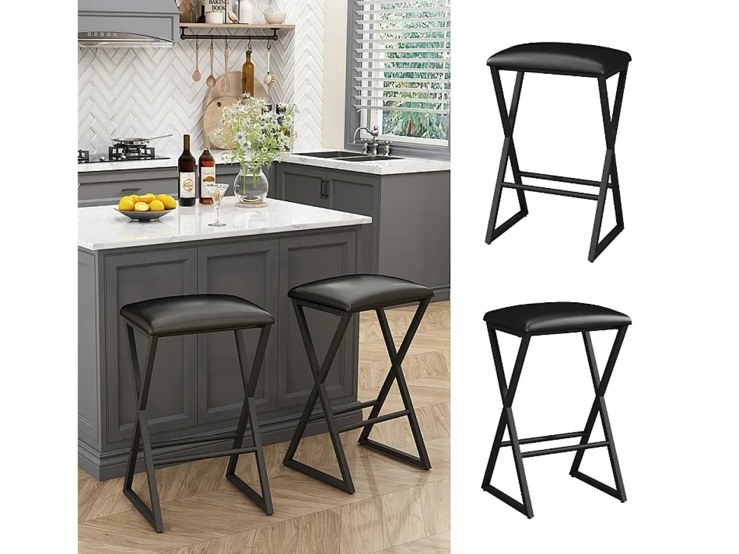 Conjunto de 2 peças de banco de bar preto 40x34x64 vault