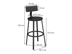 Conjunto de 2 peças de banco de bar preto 34x55x102 caracas