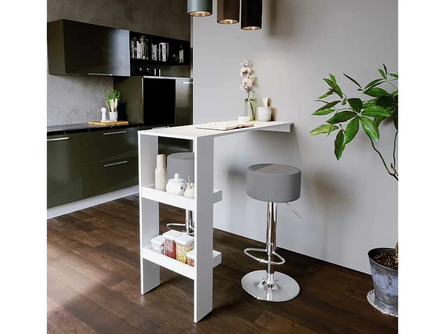 Conjunto de 2 peças de banco de bar cinza 33x33x92