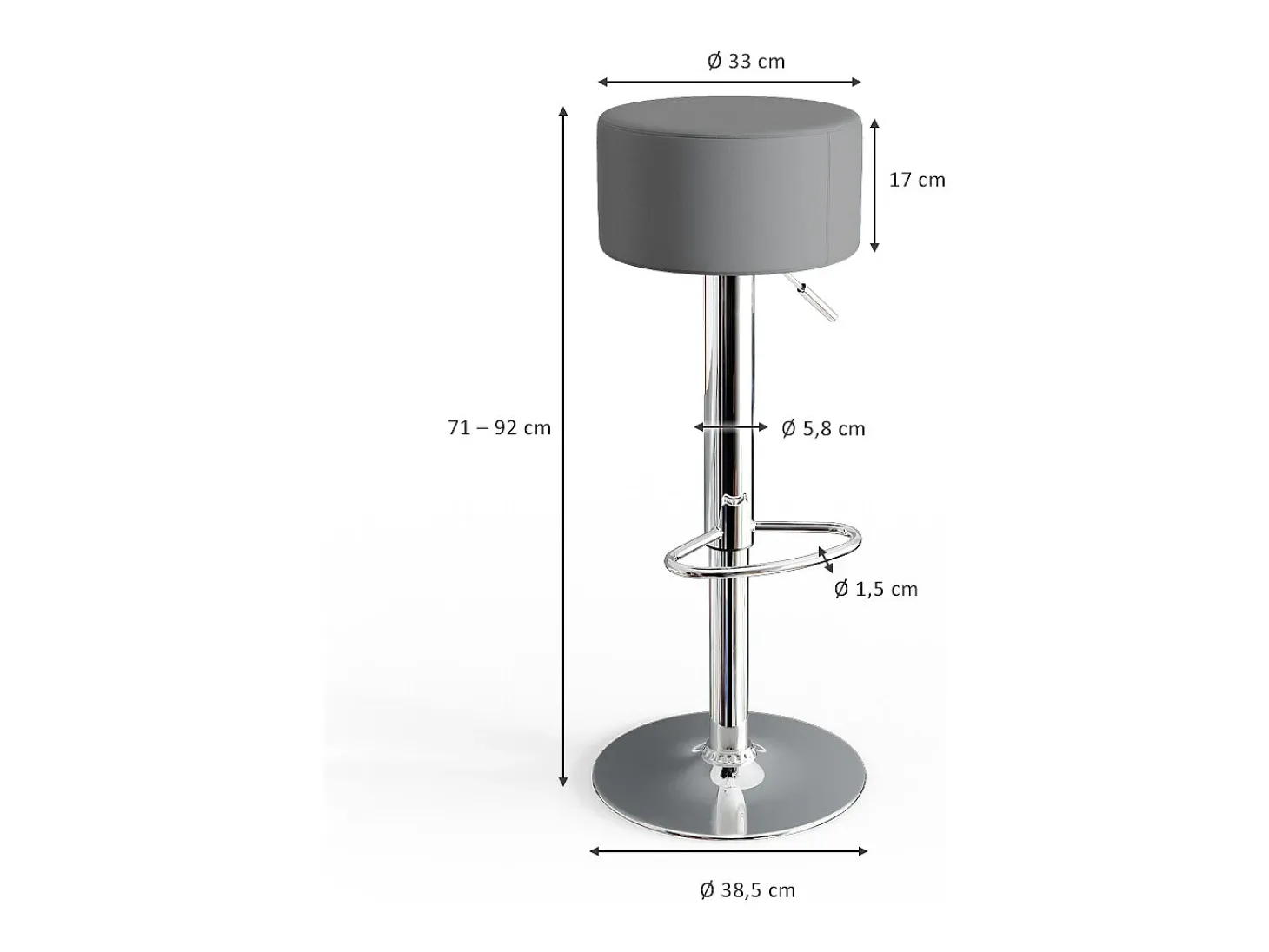 Conjunto de 2 peças de banco de bar cinza 33x33x92
