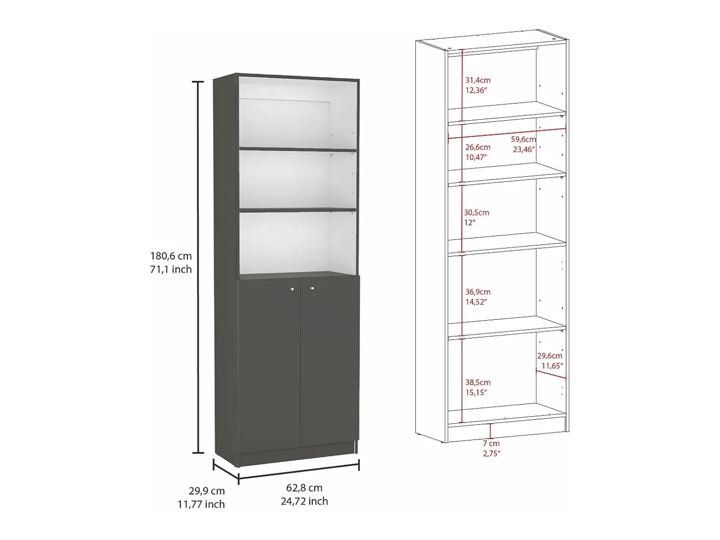 Conjunto de 3 peças de melamina para escritório em casa com prateleiras , 180.6 cm X 170.6 cm X 29.9 cm , Multicolor