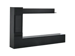 Conjunto de 3 peças para parede de TV - Suporte para TV + Vitrine + Prateleira - Preto