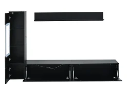 Conjunto de 3 peças para parede de TV - Suporte para TV + Vitrine + Prateleira - Preto