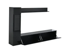 Conjunto de 3 peças para parede de TV - Suporte para TV + Vitrine + Prateleira - Preto