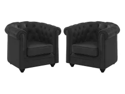 Conjunto de 2 poltronas em pele de búfalo preto icónico CHESTERFIELD