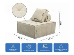Conjunto de 3 poltronas modulares em tecido texturado "Velluto" - Bege