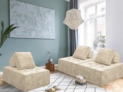 Conjunto de 3 poltronas modulares em tecido texturado