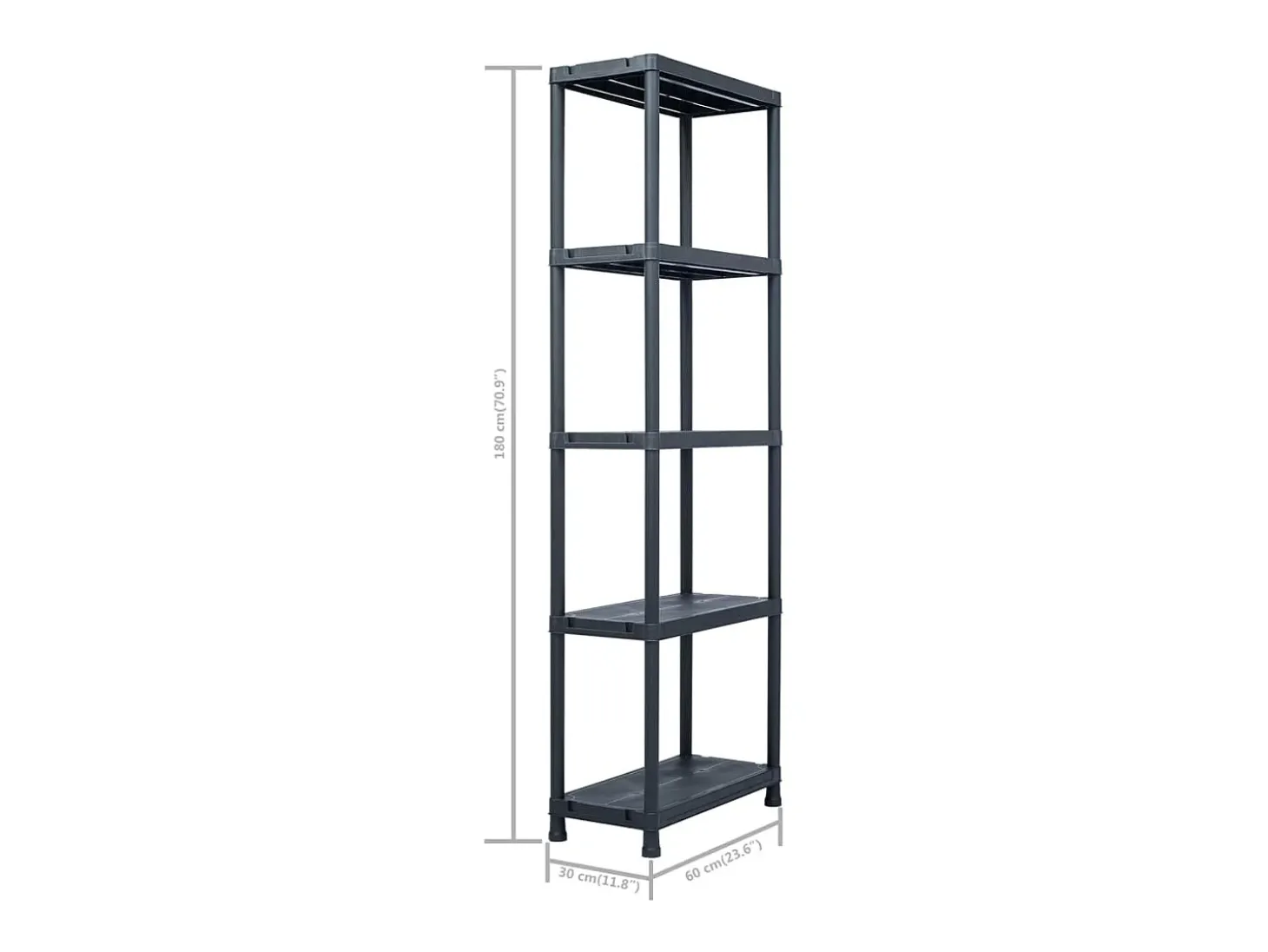 Conjunto de 5 prateleiras de armazenamento capacidade de 125 kg 60 x 30 x 180 cm plástico preto 02_0000673