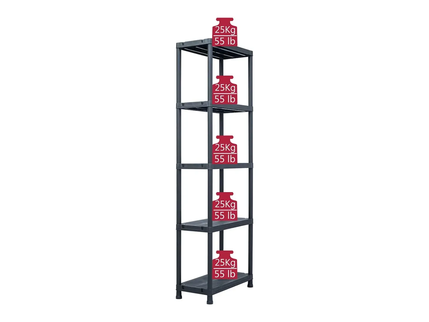 Conjunto de 5 prateleiras de armazenamento capacidade de 125 kg 60 x 30 x 180 cm plástico preto 02_0000673