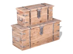 Conjunto de arcas de arrumação 2 pcs madeira maciça de acácia PT609526