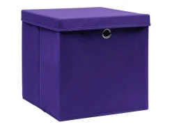 Conjunto de Caixas de Arrumação com Tampa em Tecido Roxo - 4 Peças 32x32x32 cm