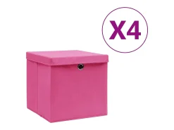 Conjunto de Caixas de Arrumação Rosa com Tampas - 4 Peças 28x28x28 cm