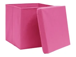 Conjunto de Caixas de Arrumação Rosa com Tampas - 4 Peças 28x28x28 cm