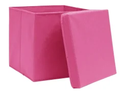 Conjunto de Caixas de Arrumação Rosa com Tampa - 10 Peças 32x32x32 cm