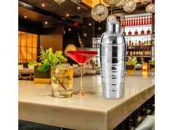 Conjunto de cocktail Fackelmann inox 750 ml com doseador dupla face 2/4 cl e 3 colheres-canudos 18 cm